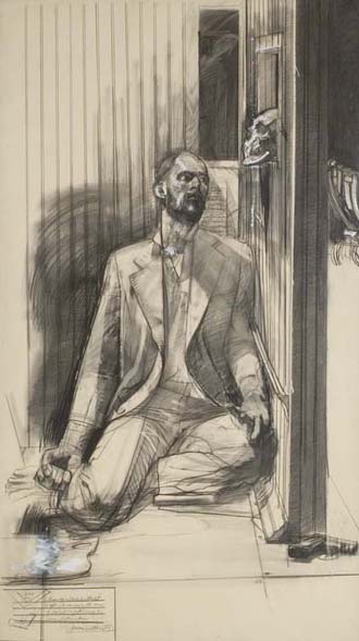 "Vincent Van Gogh and Death," 1987, mixed media drawing, 84”x48" "Vincent Van Gogh and Death," 1987, mixed media drawing, 84”x48"